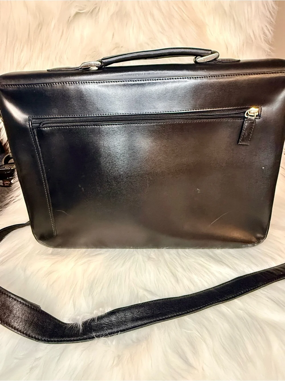 Classic Vintage Black Leather Messenger Bag